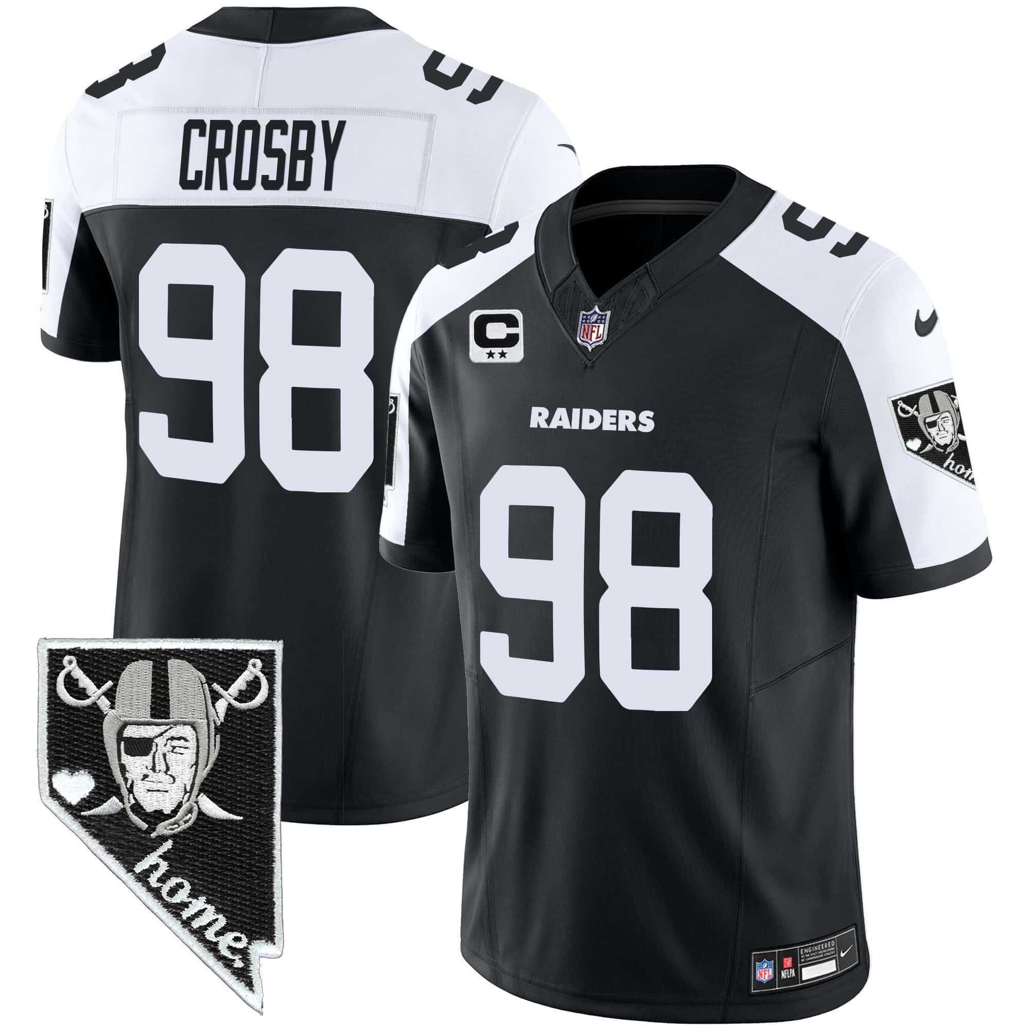 Men Oakland Raiders 98 Crosby Black 2024 Nike Nevada Home Patch Vapor NFL Jersey